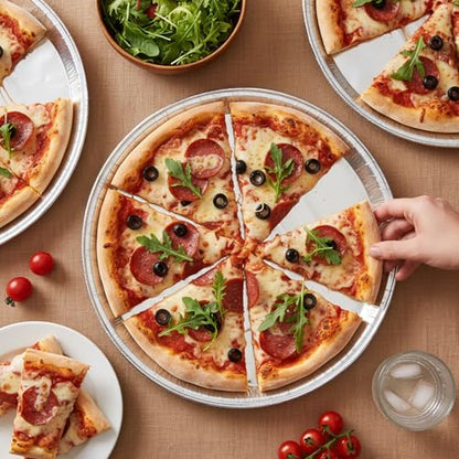 Kifmurase 16PCS Round Disposable Foil Pizza Pans, 12 Inch Focaccia Pan Large Serving Trays for Cake Bread, Large Size Chocolate Chip Cookie Cake Aluminum Tin for Freezer & Oven