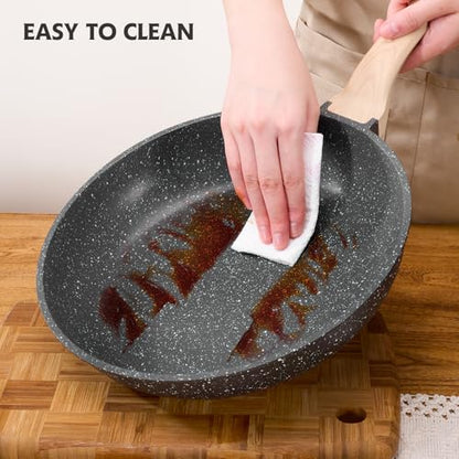 Roomena 8 inch Nonstick Frying Pan Skillet, Non Stick Granite Fry Pans, Omelette Pan, Egg Frying Pan with Heat-Resistant Handle, Requires Installation, PFOA Free Chef's Pan, Induction Compatible