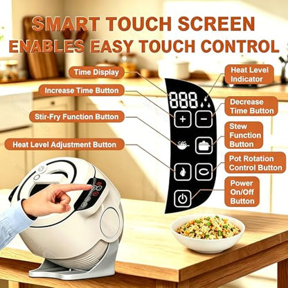 lilishangmao Automatic Stir Fry Machine 2000W 6L – Smart Wok with 360° Rotating Non-Stick Pot, Auto Cooking Robot for Hands-Free Stir-Fry, Simmer, Soup, Stew, Tilting Pot Body