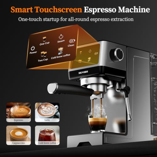 SECPOEDR 20Bar Espresso Machine with Poweful Milk Frother Rapid Cold Brew, Easy to Use Compact Espresso Maker, Fast Heat 1350W Barista-Quality Home Cappuccino Latte Machine,45oz Water Tank, Silver