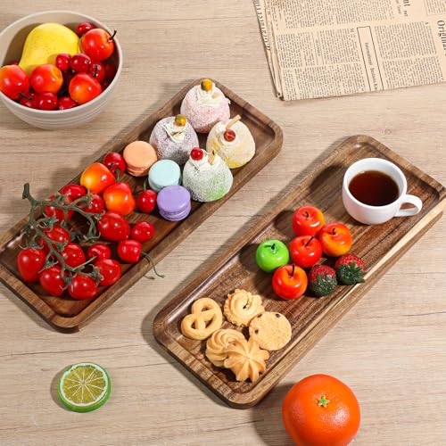 3 Pack Solid Acacia Wood Serving Trays, 14"x5.5" Rectangular Wooden Serving Platters, Wooden Mini Charcuterie Boards, Natural Wood Platter for Home Decor, Kitchen Counter, Cheese