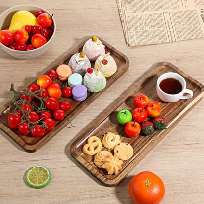 3 Pack Solid Acacia Wood Serving Trays, 14"x5.5" Rectangular Wooden Serving Platters, Wooden Mini Charcuterie Boards, Natural Wood Platter for Home Decor, Kitchen Counter, Cheese