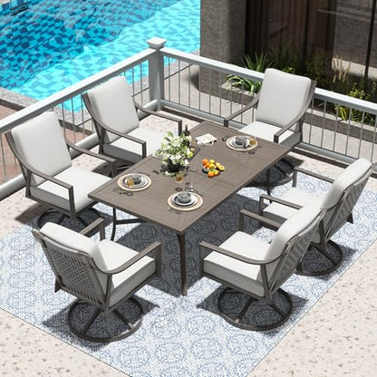 NATURAL EXPRESSIONS 7 Piece Patio Dining Set,6 Swivel Rockers & Large Table
