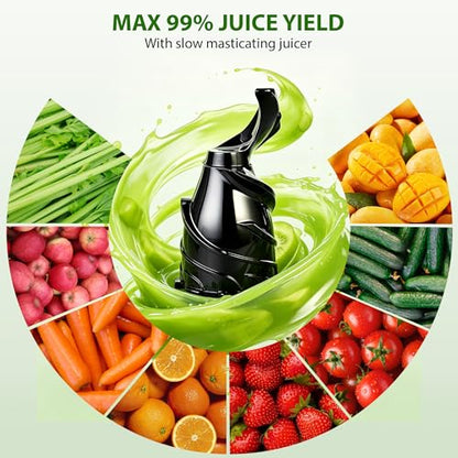 Pukomc Cold Press Juicer with Smart Display and Brushless Motor, 5.3'' Wide Mouth Feed Chute, 300W High Power Slow Masticating Juicer, Whole Vegetables & Fruits Juicing, Easy to Use and Clean