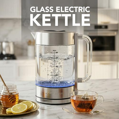 OVENTE 1.8L Glass Electric Kettle Water Boiler, Silver KG911S