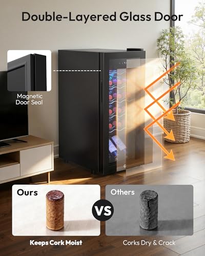 EUHOMY 18 bottle Wine Cooler Refrigerator, Wine Fridge with Lock, Black