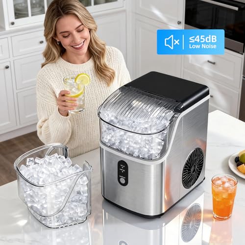 Antarctic Star Nugget Ice Makers Countertop, Pebble Ice Machine with Chewable Pellet Ice, 35Lbs/24H, Self-Cleaning, Sonic Ice, One-Click Operation, for Kitchen,Party Stainless Steel Silver