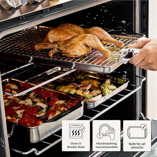 All-Clad Stainless Steel Cookie Baking Sheet 12" x 17" - Tri-ply Bonded for Consistent Baking- (Roast, Bake Cookies, Brownies and More) Professional Stainless Steel Bakeware