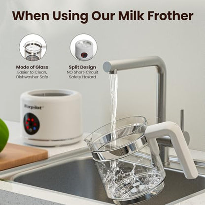 Large Electric Milk Frother and Steamer, 16.9oz/500ml Milk Steamer and Frother for Latte or Hot Chocolate, Dishwasher Safe, BPA Free, 6 Functions, Enjoy Perfect Milk Froth in 2 Min (White-Glass)