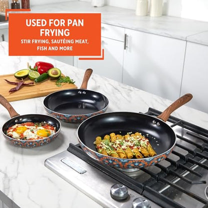 IMUSA Nonstick Ceramic Cookware Set 3-Piece 7in/9in/11in, with Soft-Touch Handles, Aluminum, Black