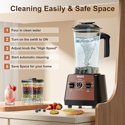 Blenders for Kitchen, Smoothie Blender, 2400W/1000W Prasky Blender & Grinder Combo, 25,000 RPM High Speed, 68oz BPA-Free Food Processor, Countertop Blender for Smoothies, Shakes & Food (Brown,2L)