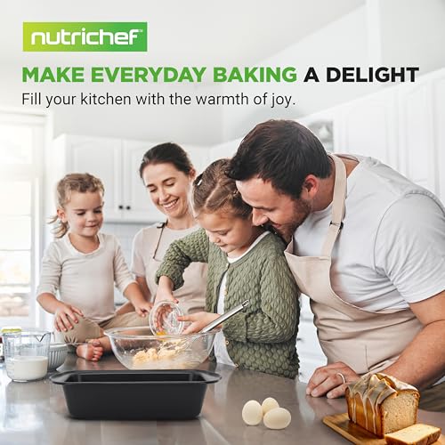 NutriChef Loaf Pans Set of 4 | Non-Stick Premium Bread Pans Quick & Even Heat Distribution | Oven Safe To 450 F | No PFOA, PFOS & PTFEs | Food Grade Carbon Steel | 11.61 x 5.98 x 2.56 Inches (Black)