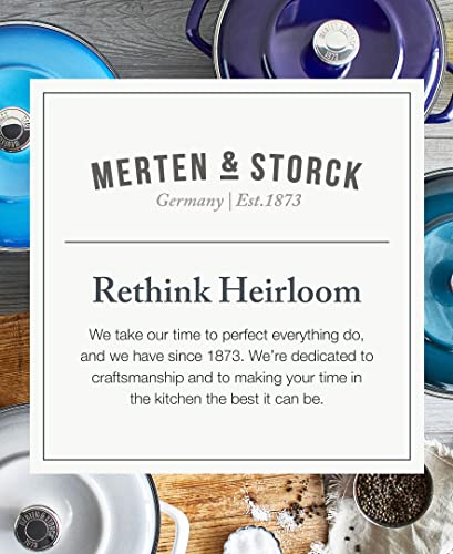 Merten & Storck 7QT Round Dutch Oven Casserole Pot with Lid, European Crafted Enameled Iron Stockpot, Induction & All Cooktops, Braising, Stews, Roasting, Slow Cooking, Sourdough, Cobalt Blue