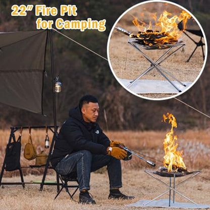22 Inch Portable Outdoor Fire Pit with Carrying Bag,Foldable Stainless Steel Mesh Fireplace Wood Burning Collapsible Fireplace for Camping Outdoor Hiking BBQ Picnic