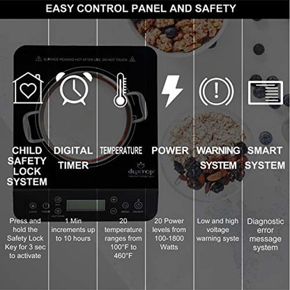 Duxtop Portable Induction Cooktop, Countertop Burner Induction Hot Plate with LCD Sensor Touch 1800 Watts, Black 9610LS BT-200DZ