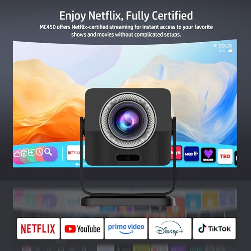 HP MC450 Smart Mini Portable Projector with WiFi & Bluetooth, Official Licensed Apps, Short Throw Projector with 4K Support, Voice Control, USB-C, Movie Projector for Bedroom & Outdoor