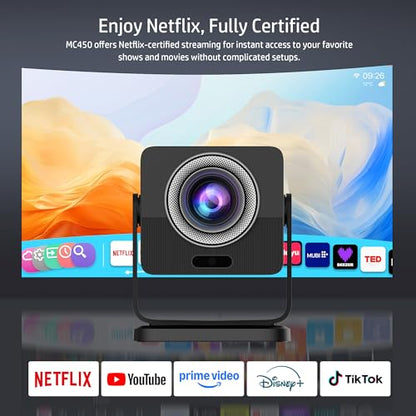 HP MC450 Smart Mini Portable Projector with WiFi & Bluetooth, Official Licensed Apps, Short Throw Projector with 4K Support, Voice Control, USB-C, Movie Projector for Bedroom & Outdoor