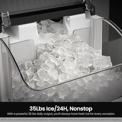 Kismile Nugget Ice Maker Countertop, 35 lbs/Day, Stainless Steel