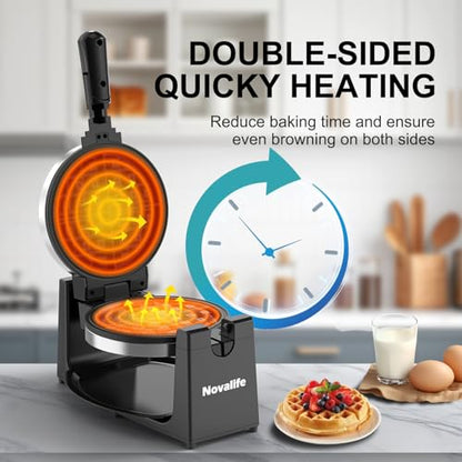 Waffle Maker, Rotating Belgian Waffle Maker, 180° Flip Waffle Iron, Non-Stick Plate, Adjustable Browning Control, Foldable Cool Touch Handle, Removable Drip Tray, Space Saving Storage, Stainless Steel
