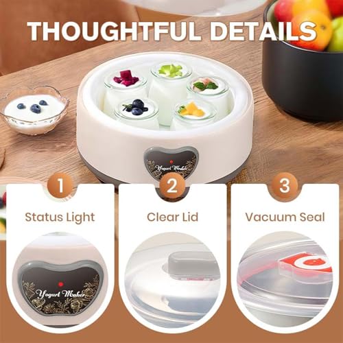 Cowenhey Yogurt Maker, Automatic Digital Yoghurt Maker Machine with 5 Glass Jars 42 Ozs, with Constant Temperature Control for Home Organic Yogurt, Cheese, Fruit Wine (No Cups)