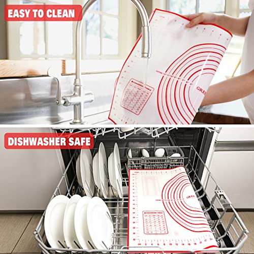 Silicone Pastry Mat Extra Thick Large Non Stick Baking Supplies Kitchen Counter Cooking Rolling Dough Sheet Pie Crust Sourdough Bread Oven Liner with Measurement (XXL-24''(W)*32''(L), 1#Red)