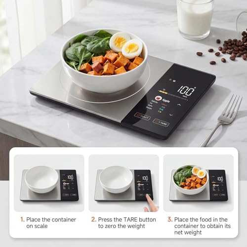 WARMKEY TFT Dual Display Smart Nutrition Scale with App, Tracks Calories, Fat, Carbs & Protein, 1g Precision, 5kg/11lb, 50 Foods 24 Nutrients, for Meal Prep, Keto & Healthy Diet