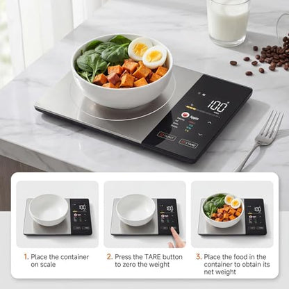 WARMKEY TFT Dual Display Smart Nutrition Scale with App, Tracks Calories, Fat, Carbs & Protein, 1g Precision, 5kg/11lb, 50 Foods 24 Nutrients, for Meal Prep, Keto & Healthy Diet
