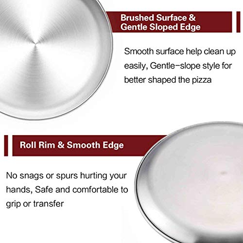 TeamFar Pizza Pan, Stainless Steel 12 Inch Pizza Pan Tray Round Pizza Oven Baking Pan, Healthy & Heavy Duty, Dishwasher Safe & Easy Clean