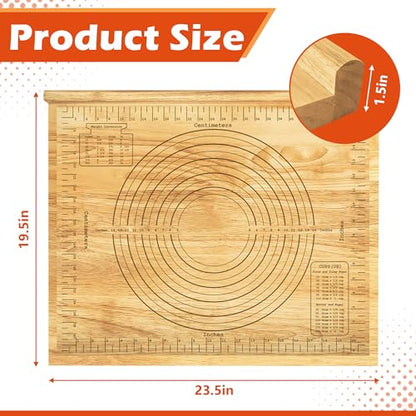 Montex Pastry Board with Measurement 23.5“ x 19.5", Kneading Board Wood, Pastry Baking Board with Counter Lip