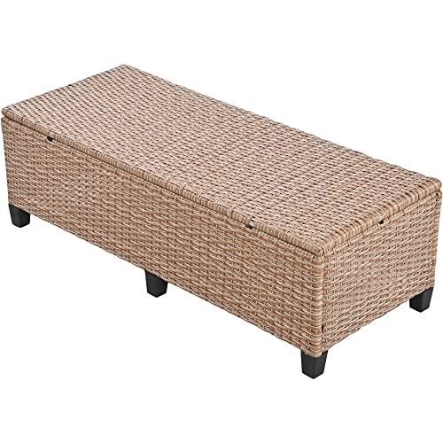 Brabrety Outdoor Patio Furniture Sofa Set, 5-Piece All-Weather Rattan L-Shaped Sectional Sofa Set with 2 Extendable Side Tables, Dining Table for Backyard, Poolside,Garden (Brown/L-Shaped)