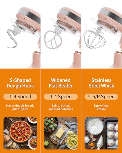 Stand Mixers, 3.4QT Mixers Kitchen Electric Stand Mixer, 6+P Speed Tilt-Head Portable Household Mixers for Daily Use with Egg Whisk, Dough Hook, Flat Beater, Dough Bread Mixer for Baking (Pink)
