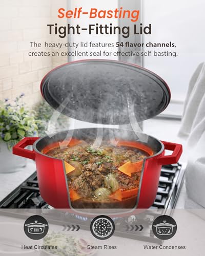 Nuwave 6QT Healthy Enameled Cast Iron Dutch Oven Pot with Lid, Heavy Duty 7-Layer Enamel, Enhanced Rust Protection, Dual Handles, Oven Safe to 500°F for Sourdough Bread Baking, Braise, Stew, Roast