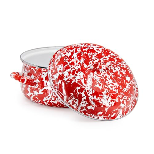 Golden Rabbit Enamelware Dutch Oven, 4 quart, Red Swirl