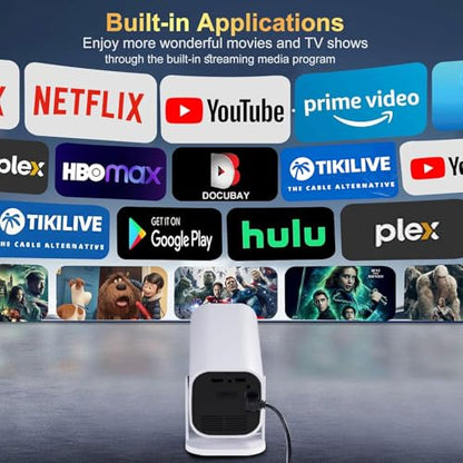【Built-in APPS & Electric Focusing & 210° Rotation】Mini Projector With Wifi And Bluetooth, 1080P Portable Projector, Movie Projector for Bedroom, Supports Smartphones/TV Stick/iPad/PS5/Laptop/HDMI/USB