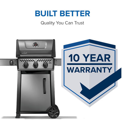 Napoleon Freestyle 365 Natural Gas Outdoor Grill, Graphite Grey – 3-Burner BBQ with Stainless Steel Cooking Grates