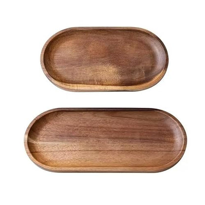 2 Pack Solid Wood Serving Platters and Trays of Natural Wood with Edge,Rectangular Avoid Sliding and Spilling Food (Walnut Trays x 2Pack)