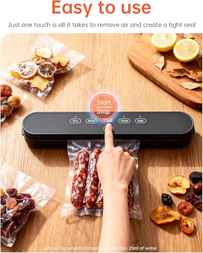 Vacuum Sealer Machine, 75kPa Suction Power, Compact Vacuum Sealer for Food, 4-in-1 Food Sealer, Digital Timer, Moist/Dry, Pulse, Seal Modes, with 20 Vacuum Bags, Black