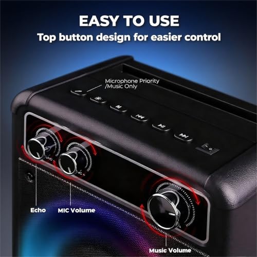 VOSOCO Karaoke Machine with 2 Wireless Microphones, Portable Bluetooth Speaker for Adults Kids, PA Systems Support TWS Echo Adjust TF USB AUX for Home Party Outdoor Travel