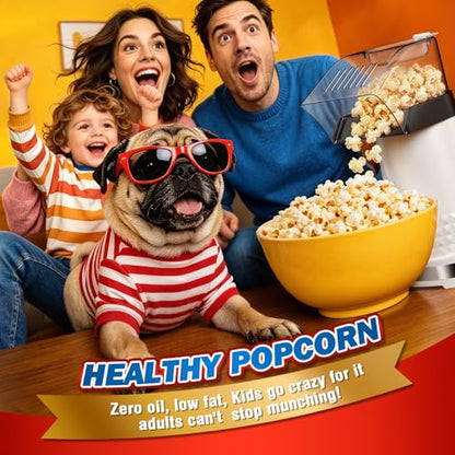 1200W Hot Air Popcorn Machine - 4.5-Quart Oil-Free Popcorn Maker with 2-Min Fast Popping, High Efficiency Air Popper with Anti-Clog Design for Healthy Family Snack (White)