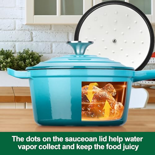 HaSteeL 1 QT Cast Iron Saucepan, Mini Enamel dutch oven with lid, Small Non Stick Pan for Milk, Pasta Tomato Sauce, Butter, Breakfast, Soup, Suitable for Boiling Stewing Frying, Easy to Clean, Green