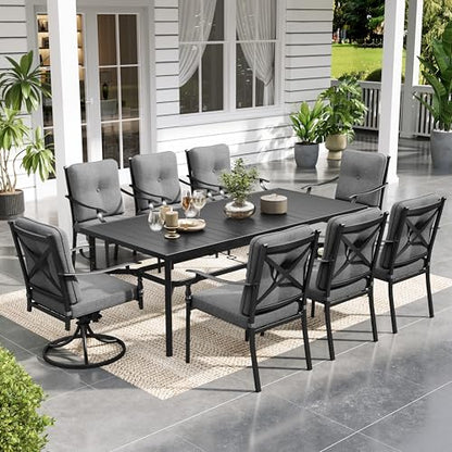 Sophia & William 9 Piece Outdoor Patio Dining Set, Patio Table and Chairs Set for 8, 6 Fixed and 2 Swivel Patio Chairs with Cushions and Rectangular Table, Outdoor Dining Set for Backyard, Poolside