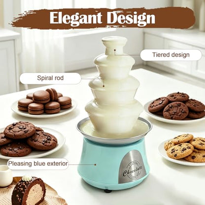 Chocolate Fountain Machine 4 Tier, 180W Chocolate Fountain with Capability 2.2lbs Commercial Hot Chocolate Fondue Tower for Nacho Cheese Liqueurs Party Wedding (Blue+Silver)