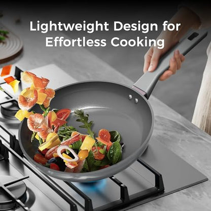Sanho 10 Inch Frying Pan Nonstick, PFOS/PFOA/PTFE-Free Healthy Ceramic Coating, Induction Compatible Cookware for All Stovetops, Dishwasher Safe, Gray
