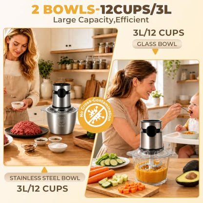 Glass Bowl Food Processor, Vegetable Chopper & Meat Grinder, Touch Screen