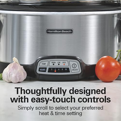 Hamilton Beach Programmable Stay or Go® Slow Cooker, 7 Quart Capacity, Includes 20 oz. Party Dipper Food Warmer, Silver, R33477 (Renewed)