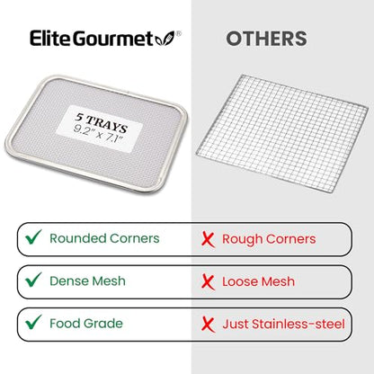 Elite Gourmet 5-Tray Digital Food Dehydrator, Stainless Steel, Keep Warm