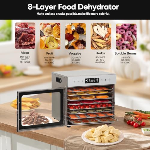 Panana Food Dehydrator Machine, Dehydrators for Jerky, Stainless Steel Dehydrater for Fruits, Vegetables, Herbs, Mushroom, Dog Treats, Dehydrators Christmas Gift, New Year Gift (New-8 Trays)