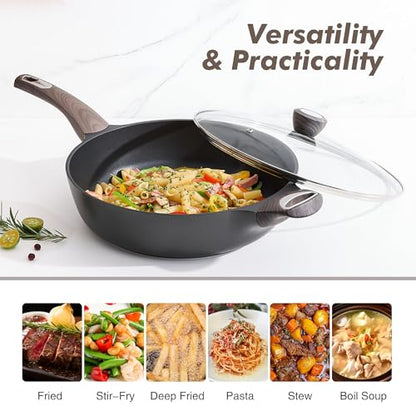 SENSARTE Nonstick Frying Pan Skillet with Lid, 13.3 Inch Large Deep Frying Pan, 6 Qt Non Stick Saute Pan with Cover, Induction Pan, Healthy Non Toxic Cooking Pan with Helper Handle, PFOA PFOS Free