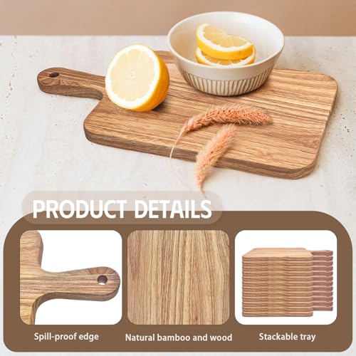 15 Pack Rubber Wood Cutting Board Bulk Wooden Serving Tray Kitchen Chopping Boards with Handle for Charcuterie Housewarming Gift (13.8 x 7 Inch)