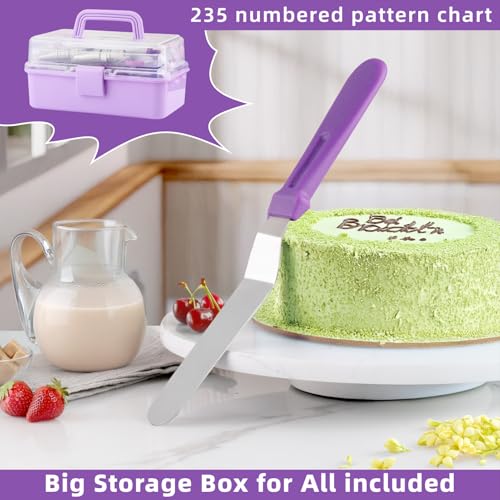 Cake Decorating Kit: Decorating Supplies Tools Kit 235 PCS Baking Accessories Include Spiping Bags and Tips Set, Piping Tips Set, Spatulas, Cake Scraper, 100 Piping Bags, Purple